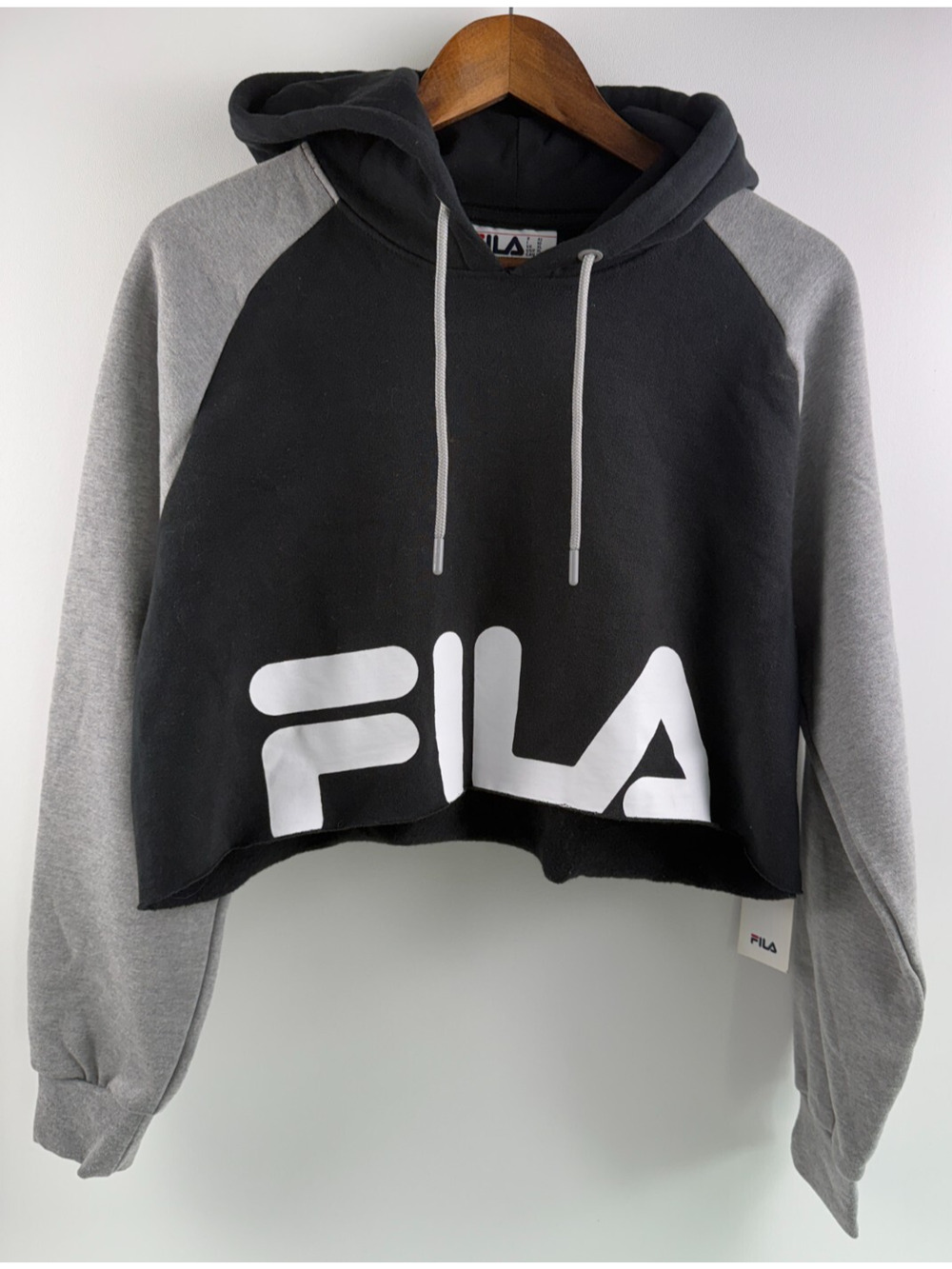 Fila Women Long Sleeve Crew Neck Crop Sweatshirt Luciana Hoodie Black Sz XL NWT